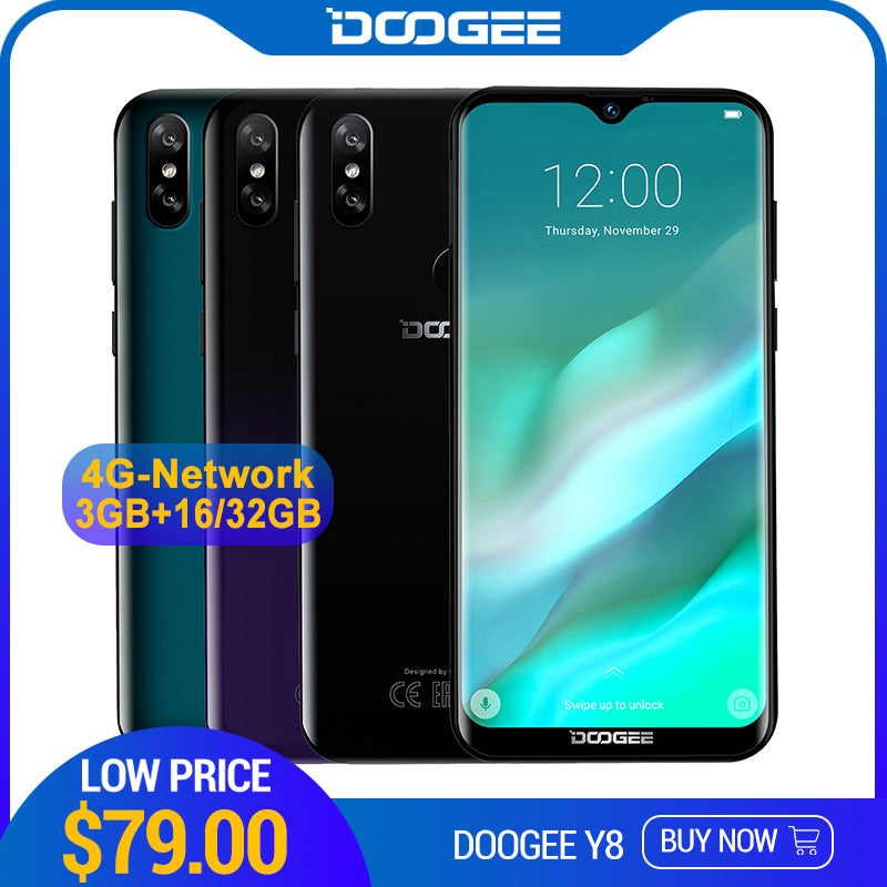 DOOGEE Y8, 4G Smartphone, 6.1”HD Waterdrop Screen, 3GB/16GB, Android  9.0